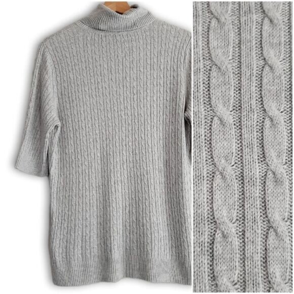 ESPRIT / Fine Cable Knit Braid Pattern Short Sleeve Turtleneck Sweater Top Sz XL - Picture 1 of 13